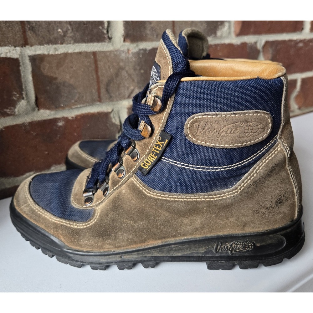 Vintage Vasque Skywalk Brown/Navy Gore-Tex Women's 8 Hiking Boots Vibram Sole